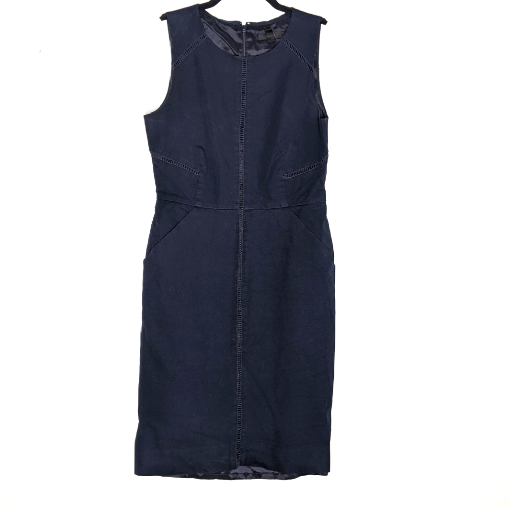 J Crew Sleeveless Dress with Lace Trim Navy